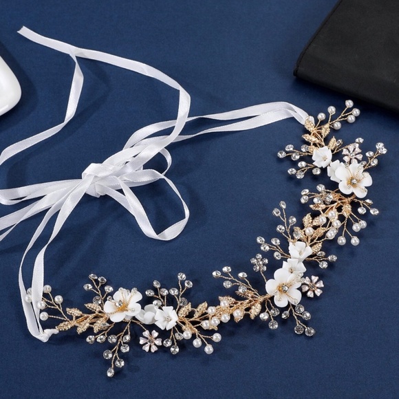 Flower Hair Vine Pearl Bridal Hair Piece Floral Wedding Headband Bridal Hair Gif - Picture 3 of 3